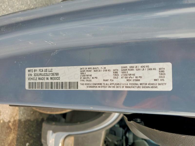 Продаж на аукціоні авто 2020 Ram Promaster 3500, vin: 3C6URVJG3LE136769, номер лоту: 61036706
