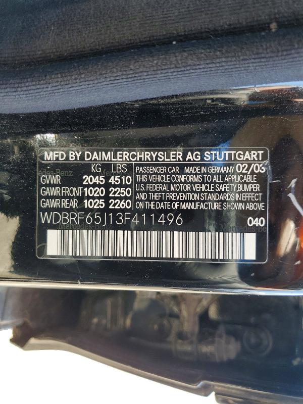 Продаж на аукціоні авто 2003 Mercedes-benz C, vin: WDBRF65J13F411496, номер лоту: 60702886