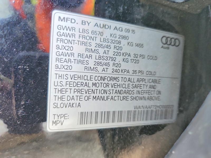 Aukcja sprzedaży 2017 Audi Q7, vin: WA1VAAF72HD000223, numer aukcji: 62783146