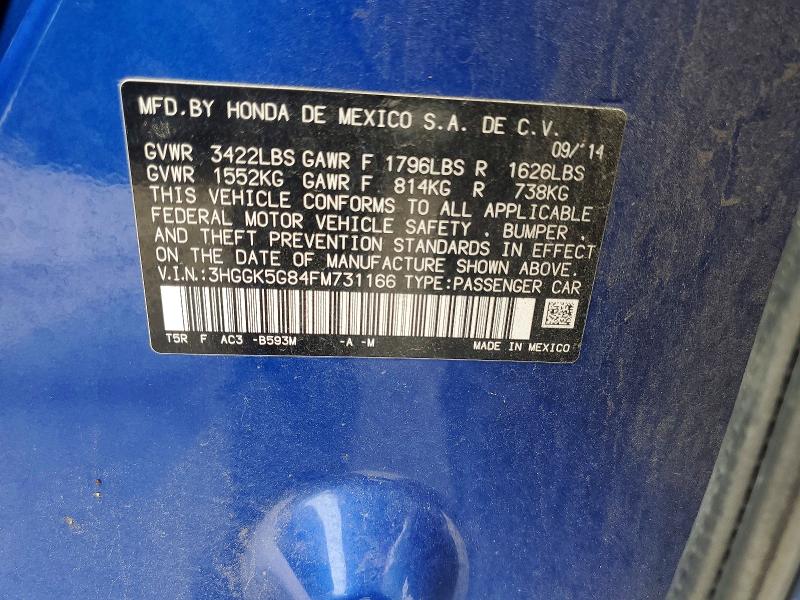 59906706 :رقم المزاد ، 3HGGK5G84FM731166 vin ، 2015 Honda Fit مزاد بيع