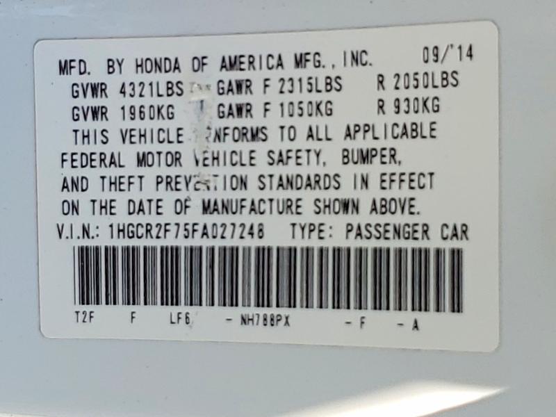 Aukcja sprzedaży 2015 Honda Accord, vin: 1HGCR2F75FA027248, numer aukcji: 63240256