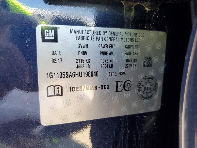 62816566 :رقم المزاد ، 1G1105SA6HU198040 vin ، 2017 Chevrolet Impala مزاد بيع