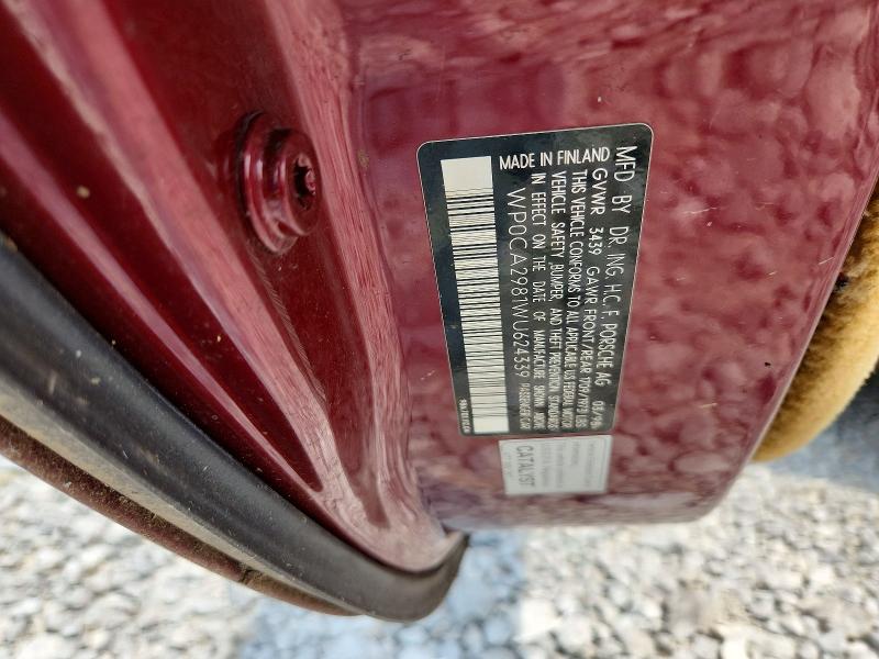1998 Porsche Boxster მანქანა იყიდება აუქციონზე, vin: WP0CA2981WU624339, აუქციონის ნომერი: 62898966