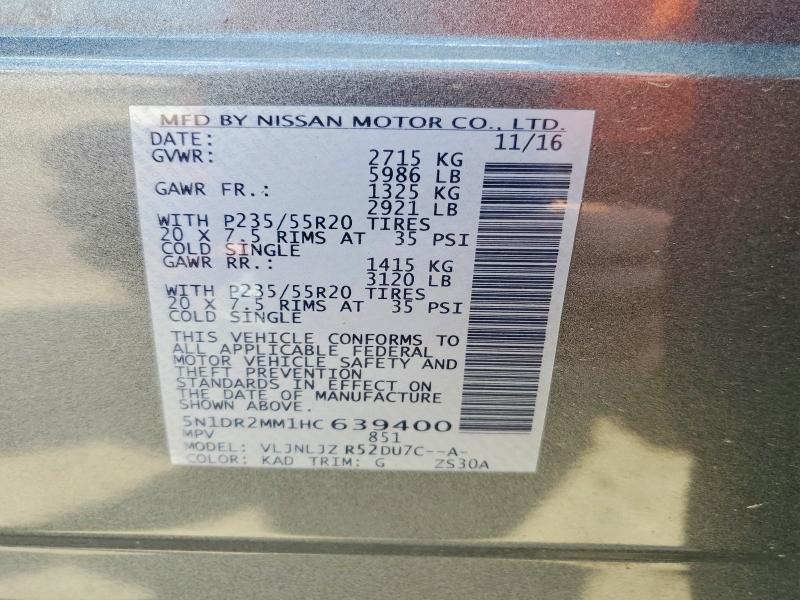 Aukcja sprzedaży 2017 Nissan Pathfinder, vin: 5N1DR2MM1HC639400, numer aukcji: 59910066