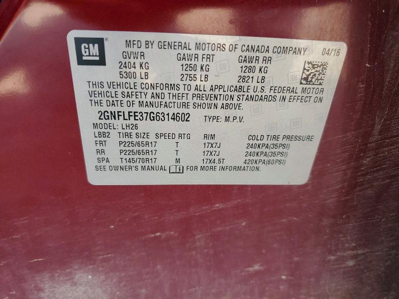 Aukcja sprzedaży 2016 Chevrolet Equinox, vin: 2GNFLFE37G6314602, numer aukcji: 62626506