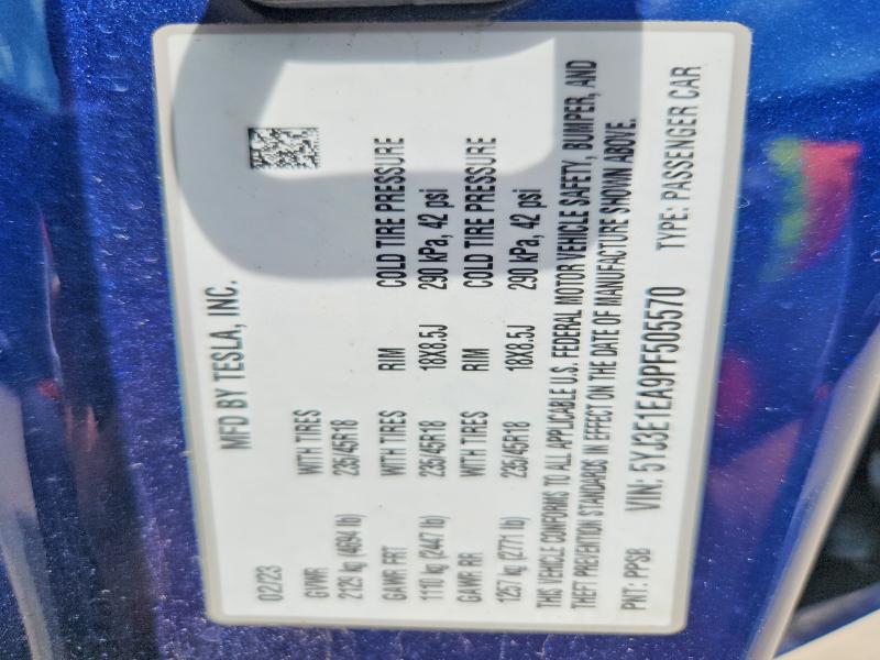 2023 Tesla Model 3 მანქანა იყიდება აუქციონზე, vin: 5YJ3E1EA9PF505570, აუქციონის ნომერი: 61172586