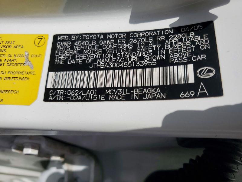 Продажа на аукционе авто 2005 Lexus Es, vin: JTHBA30G455133955, номер лота: 61818426
