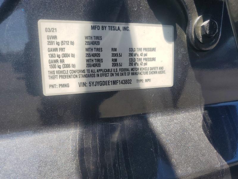 Aukcja sprzedaży 2021 Tesla Model Y, vin: 5YJYGDEE1MF143802, numer aukcji: 59846456