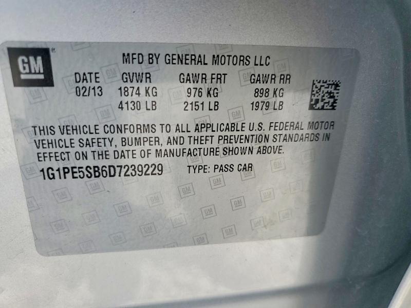 60474246 :رقم المزاد ، 1G1PE5SB6D7239229 vin ، 2013 Chevrolet Cruze مزاد بيع