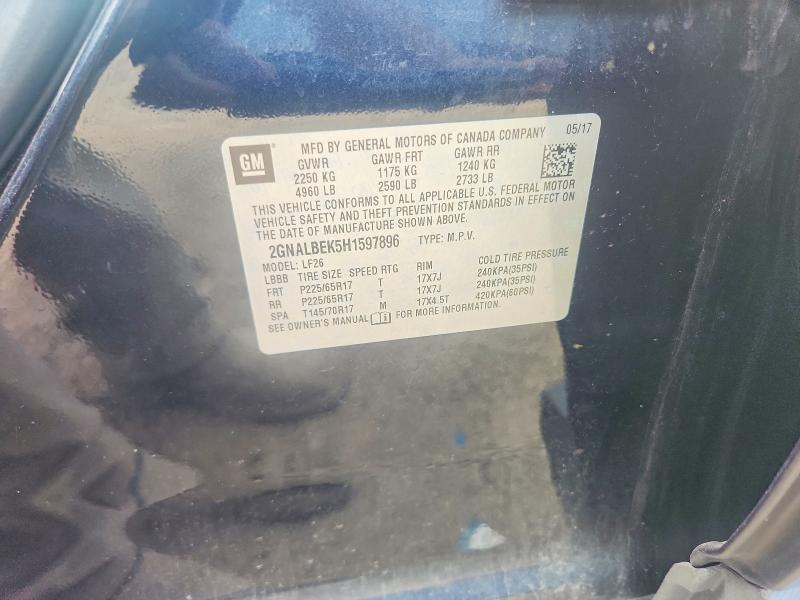 Aukcja sprzedaży 2017 Chevrolet Equinox, vin: 2GNALBEK5H1597896, numer aukcji: 61795156