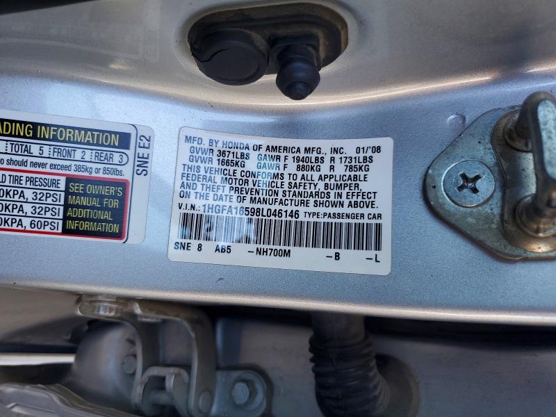 60637886 :رقم المزاد ، 1HGFA16598L046146 vin ، 2008 Honda Civic مزاد بيع