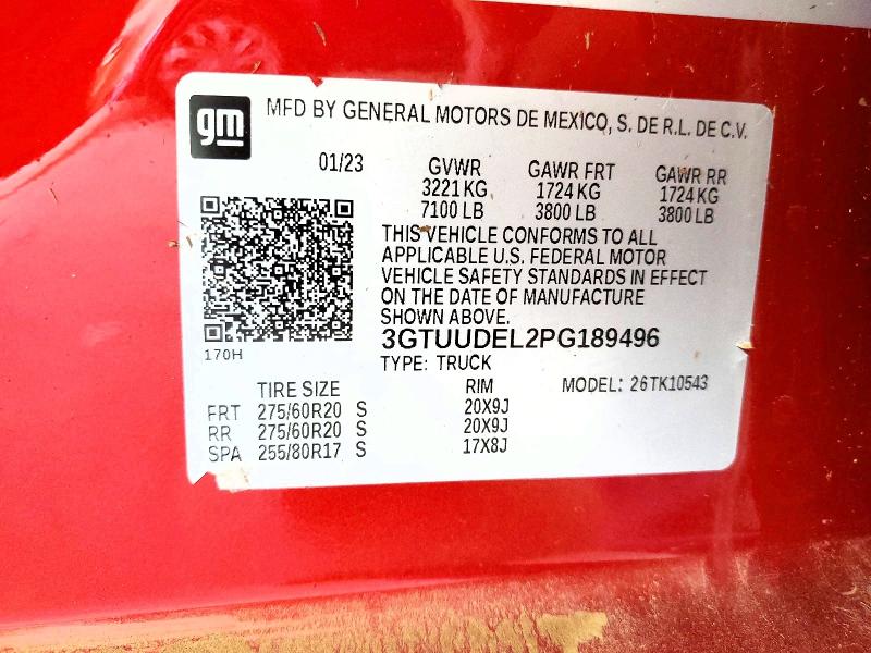 Aukcja sprzedaży 2023 Gmc Sierra, vin: 3GTUUDEL2PG189496, numer aukcji: 62259286