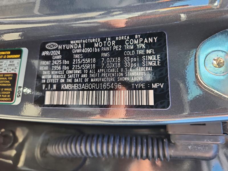 59343956 :رقم المزاد ، KM8HB3AB0RU165496 vin ، 2024 Hyundai Kona مزاد بيع