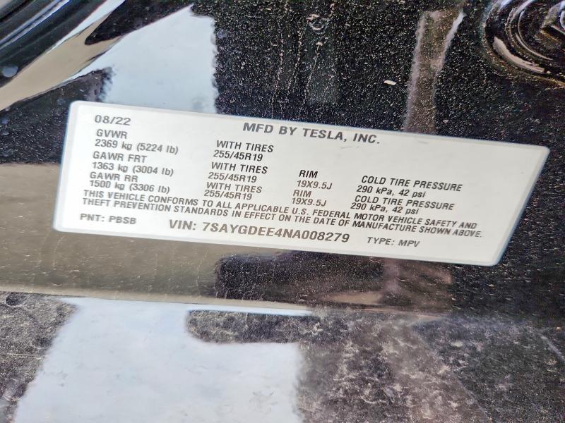 62760816 :رقم المزاد ، 7SAYGDEE4NA008279 vin ، 2022 Tesla Model Y مزاد بيع