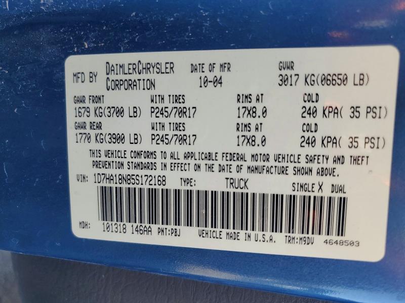 Aukcja sprzedaży 2005 Dodge Ram 1500, vin: 1D7HA18N85S172168, numer aukcji: 63240536