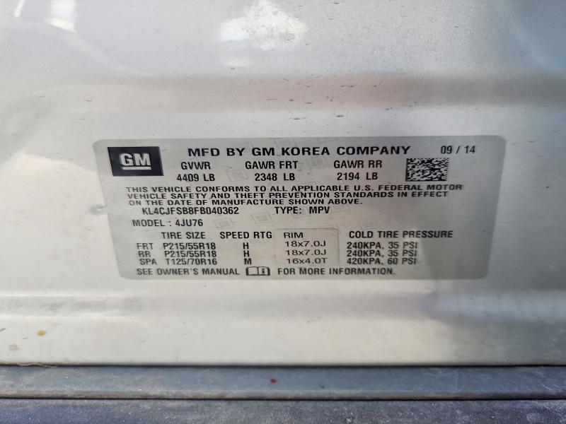 61622666 :رقم المزاد ، KL4CJFSB8FB040362 vin ، 2015 Buick Encore مزاد بيع