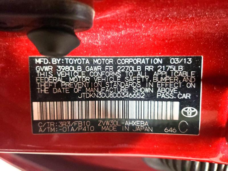 Aukcja sprzedaży 2013 Toyota Prius, vin: JTDKN3DU8D0346652, numer aukcji: 62286076