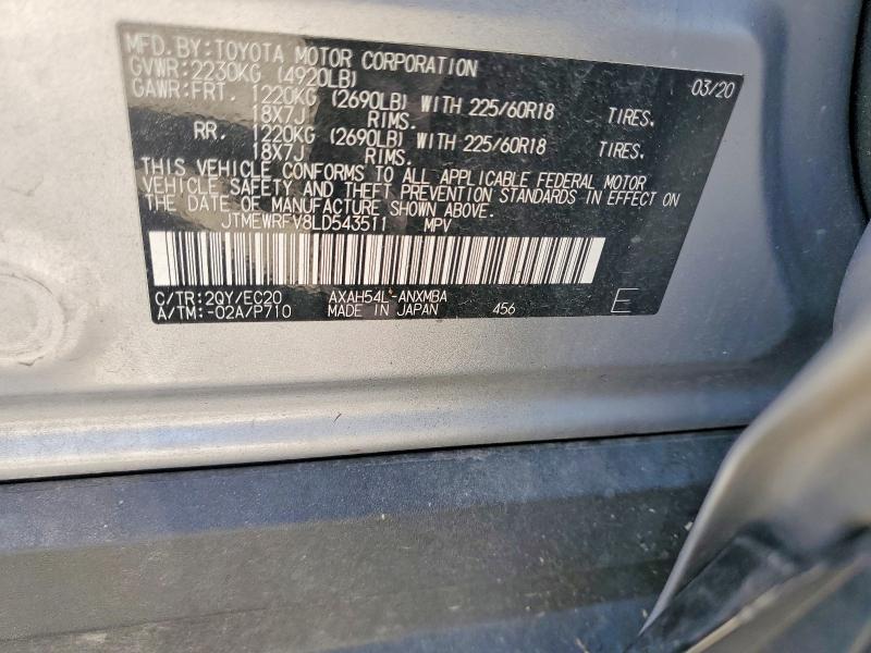 2020 Toyota Rav4 მანქანა იყიდება აუქციონზე, vin: JTMEWRFV8LD543511, აუქციონის ნომერი: 60998346