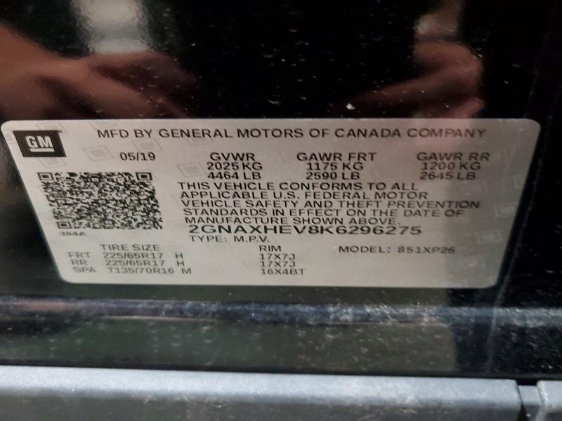 Продаж на аукціоні авто 2019 Chevrolet Equinox, vin: 2GNAXHEV8K6296275, номер лоту: 60621916