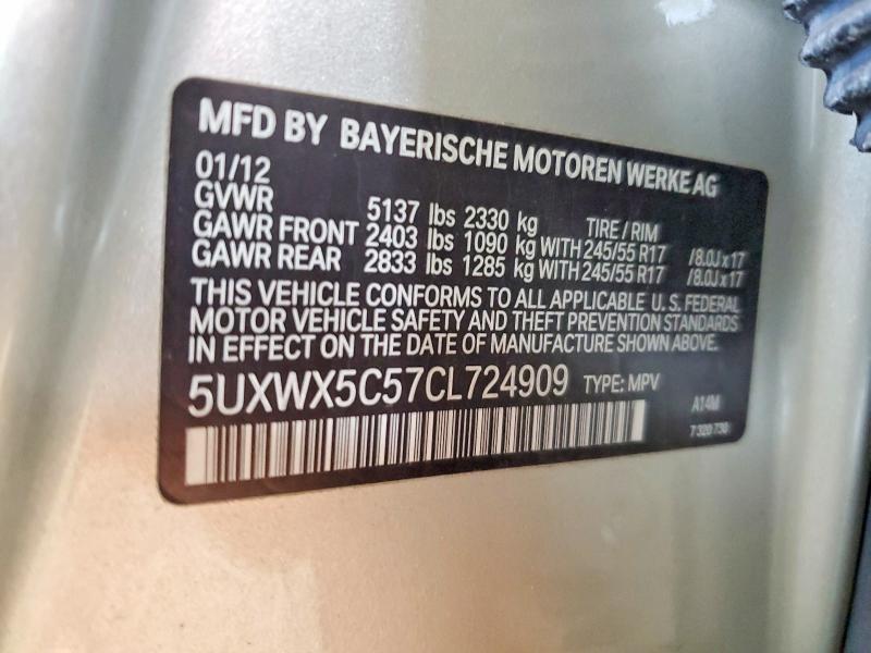 62596066 :رقم المزاد ، 5UXWX5C57CL724909 vin ، 2012 Bmw X3 مزاد بيع