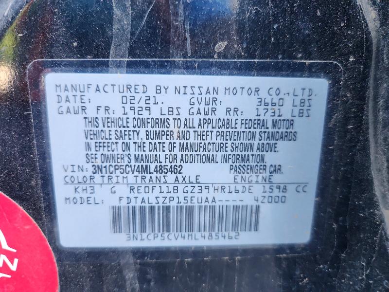 2021 Nissan Kicks მანქანა იყიდება აუქციონზე, vin: 3N1CP5CV4ML485462, აუქციონის ნომერი: 58825086