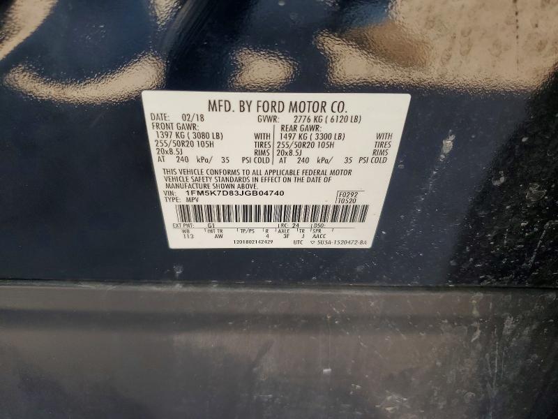 2018 Ford Explorer მანქანა იყიდება აუქციონზე, vin: 1FM5K7D83JGB04740, აუქციონის ნომერი: 61405536