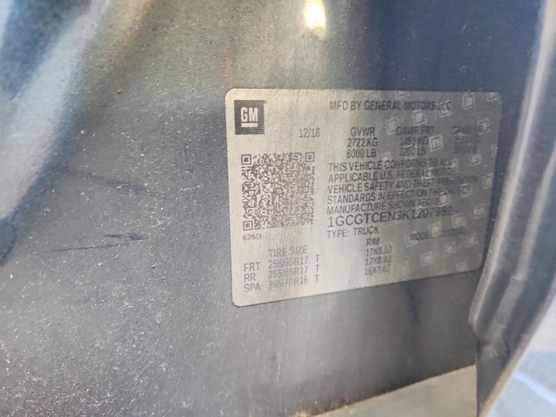 2019 Chevrolet Colorado მანქანა იყიდება აუქციონზე, vin: 1GCGTCEN3K1207992, აუქციონის ნომერი: 60126616