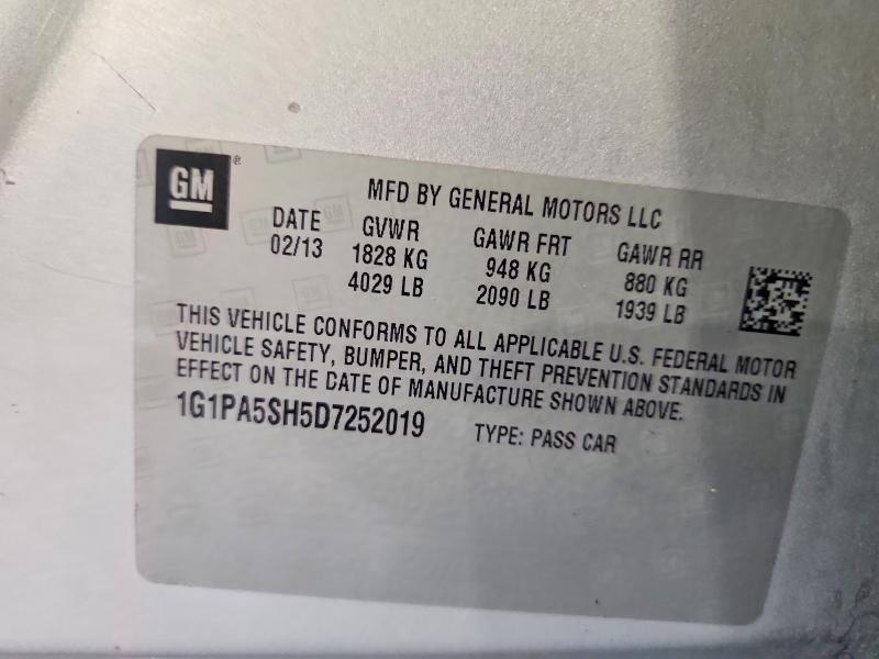 Продаж на аукціоні авто 2013 Chevrolet Cruze, vin: 1G1PA5SH5D7252019, номер лоту: 60527296
