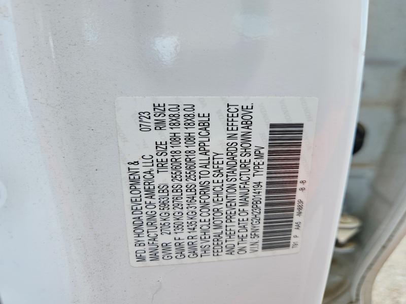 2023 Honda Pilot მანქანა იყიდება აუქციონზე, vin: 5FNYG2H23PB014194, აუქციონის ნომერი: 62794746