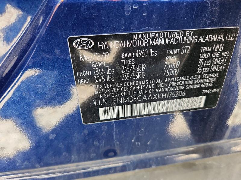 60579026 :رقم المزاد ، 5NMS5CAAXKH125206 vin ، 2019 Hyundai Santa Fe مزاد بيع