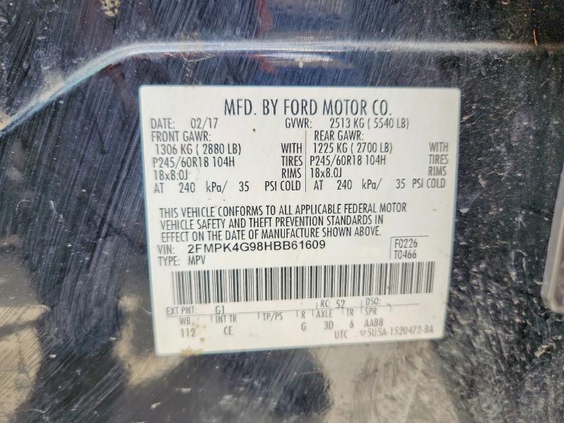 Продаж на аукціоні авто 2017 Ford Edge, vin: 2FMPK4G98HBB61609, номер лоту: 61564446