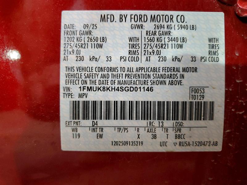 Продажа на аукционе авто 2025 Ford Explorer, vin: 1FMUK8KH4SGD01146, номер лота: 59822096