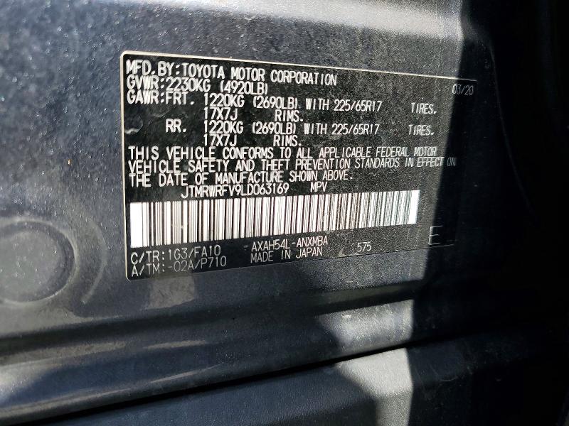 Aukcja sprzedaży 2020 Toyota Rav4 Hybrid, vin: JTMRWRFV9LD063169, numer aukcji: 60461896