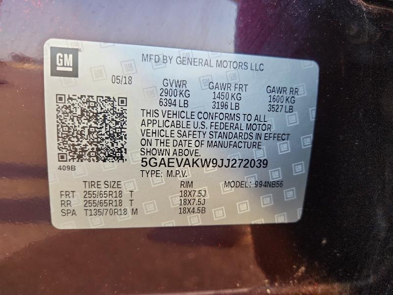 Aukcja sprzedaży 2018 Buick Enclave, vin: 5GAEVAKW9JJ272039, numer aukcji: 61538666