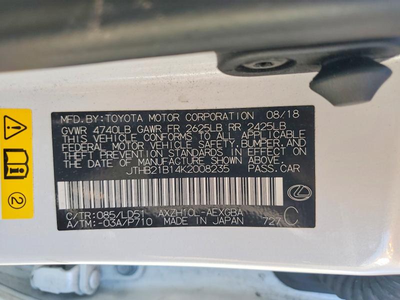 Aukcja sprzedaży 2019 Lexus Es, vin: JTHB21B14K2008235, numer aukcji: 60480406