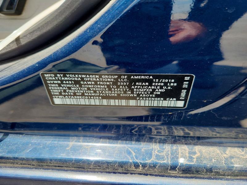 2019 Volkswagen Passat მანქანა იყიდება აუქციონზე, vin: 1VWLA7A38KC014254, აუქციონის ნომერი: 59335316