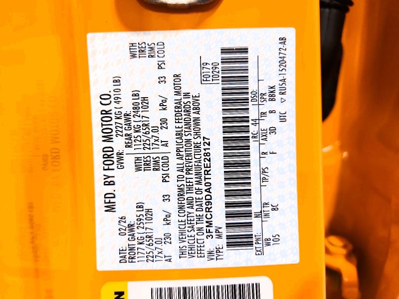 2026 Ford Bronco Sport მანქანა იყიდება აუქციონზე, vin: 3FMCR9DA0TRE28127, აუქციონის ნომერი: 62261406