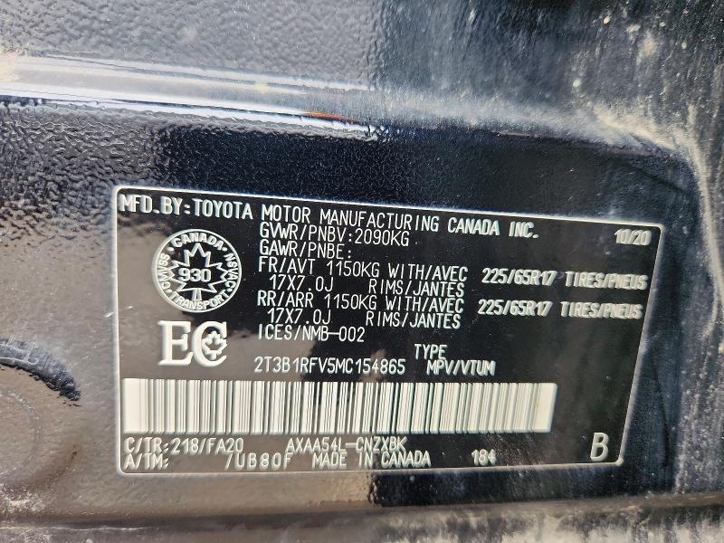 Продаж на аукціоні авто 2021 Toyota Rav4, vin: 2T3B1RFV5MC154865, номер лоту: 59625666