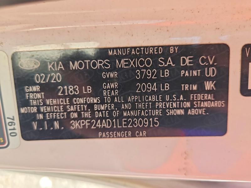 Auction sale of the 2020 Kia Forte, vin: 3KPF24AD1LE230915, lot number: 61878516