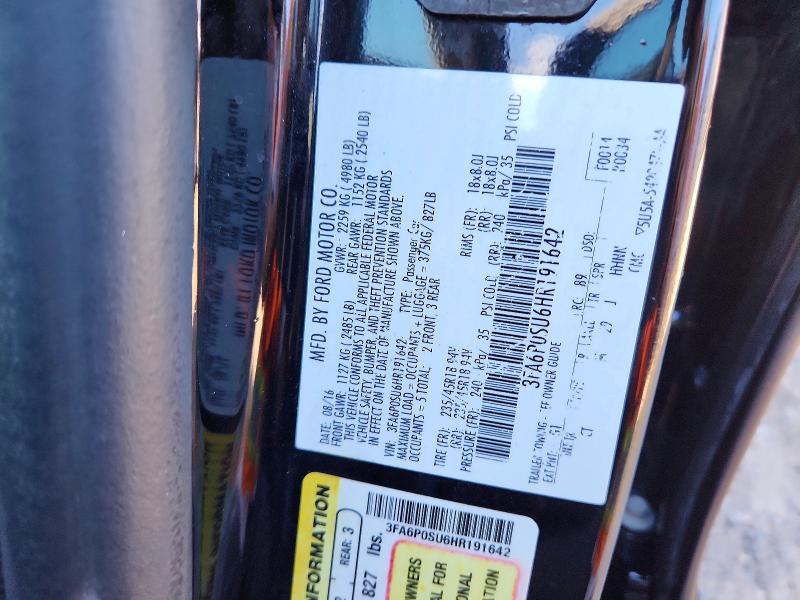 2017 Ford Fusion მანქანა იყიდება აუქციონზე, vin: 3FA6P0SU6HR191642, აუქციონის ნომერი: 59571086