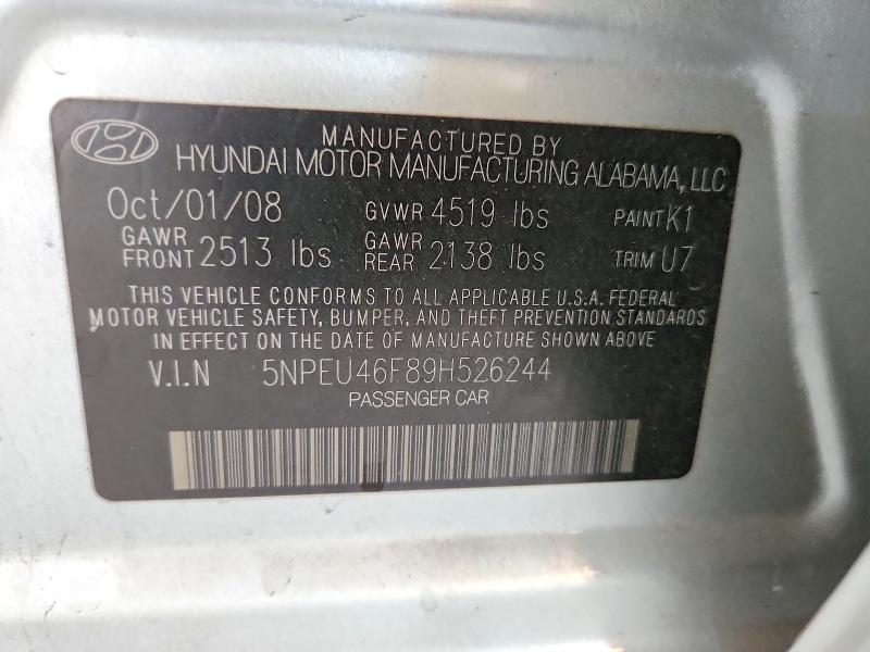 2009 Hyundai Sonata მანქანა იყიდება აუქციონზე, vin: 5NPEU46F89H526244, აუქციონის ნომერი: 62600366