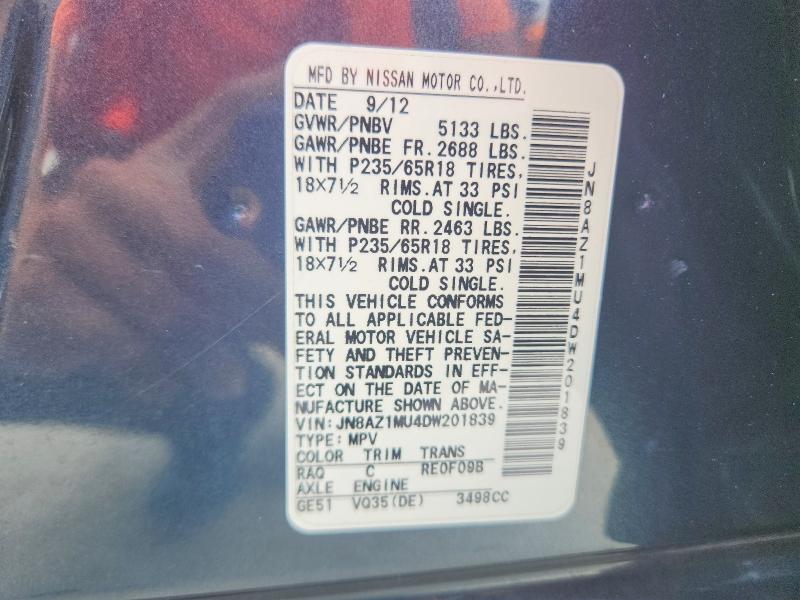 Продажа на аукционе авто 2013 Nissan Murano, vin: JN8AZ1MU4DW201839, номер лота: 63522946