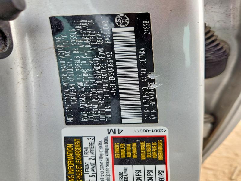 2010 Toyota Camry მანქანა იყიდება აუქციონზე, vin: 4T4BF3EK5AR086792, აუქციონის ნომერი: 61678566