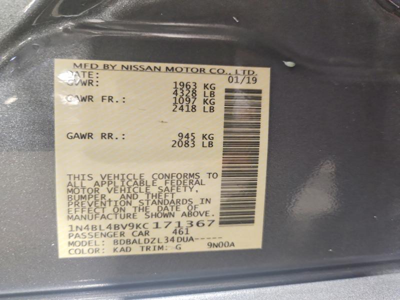 60810036 :رقم المزاد ، 1N4BL4BV9KC171367 vin ، 2019 Nissan Altima مزاد بيع
