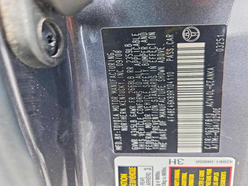 59834416 :رقم المزاد ، 4T4BE46K89R104110 vin ، 2009 Toyota Camry مزاد بيع