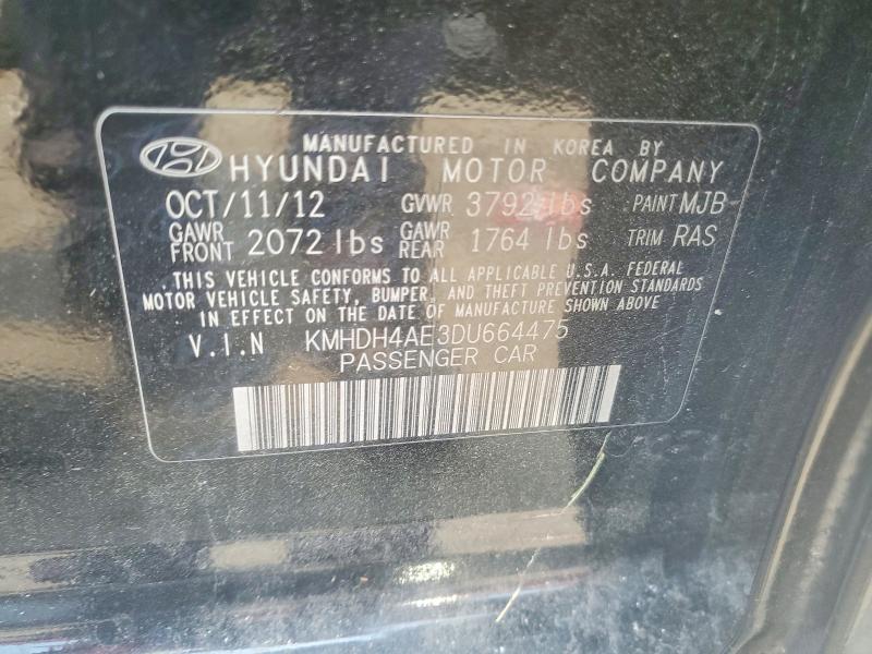 61345906 :رقم المزاد ، KMHDH4AE3DU664475 vin ، 2013 Hyundai Elantra مزاد بيع
