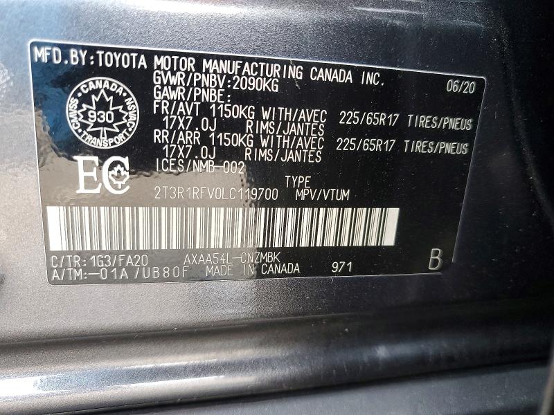 2020 Toyota Rav4 მანქანა იყიდება აუქციონზე, vin: 2T3R1RFV0LC119700, აუქციონის ნომერი: 60804106