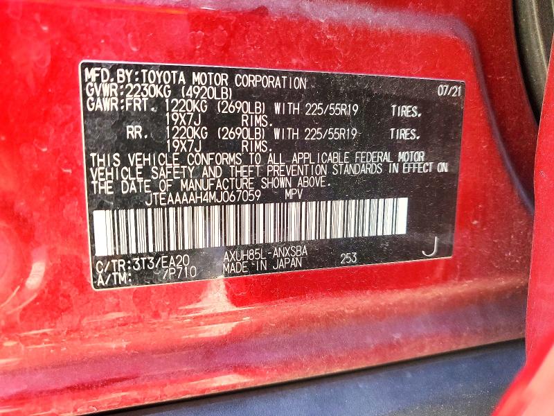 Продаж на аукціоні авто 2021 Toyota Venza, vin: JTEAAAAH4MJ067059, номер лоту: 59656836