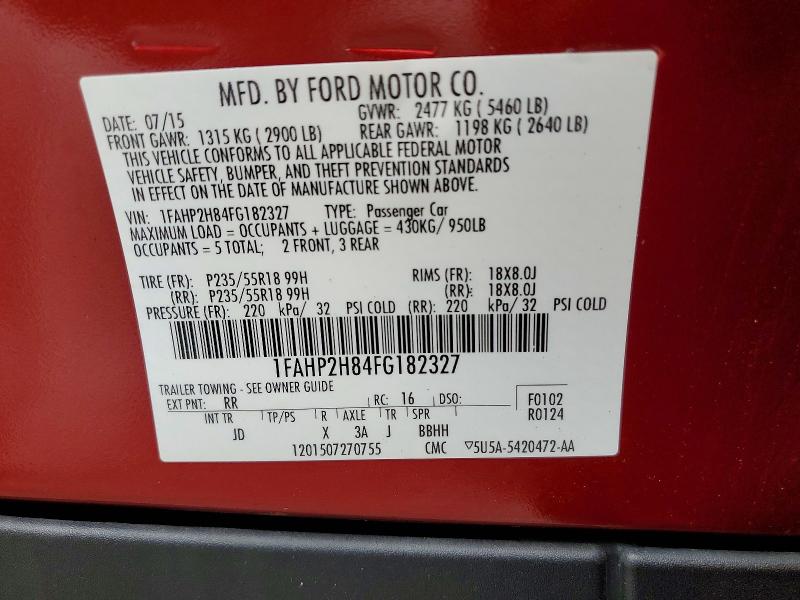 62440166 :رقم المزاد ، 1FAHP2H84FG182327 vin ، 2015 Ford Taurus مزاد بيع