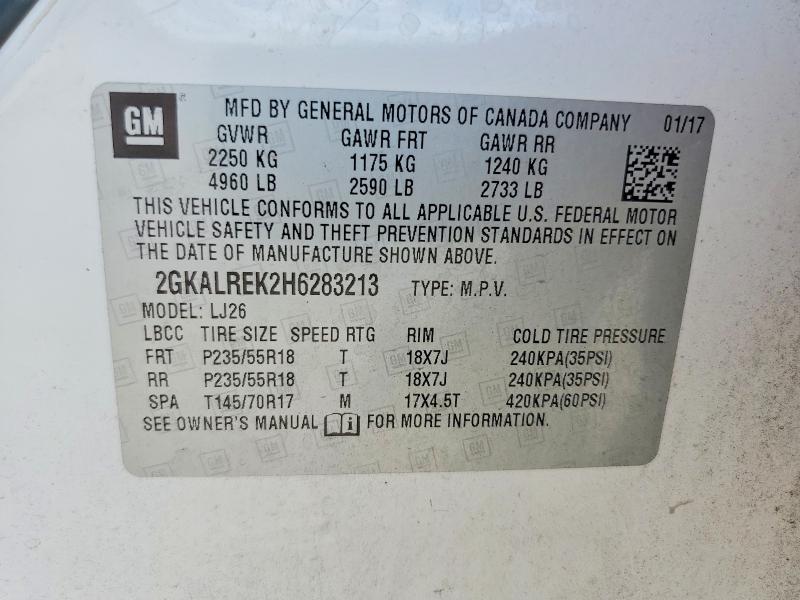 Aukcja sprzedaży 2017 Gmc Terrain, vin: 2GKALREK2H6283213, numer aukcji: 61345166
